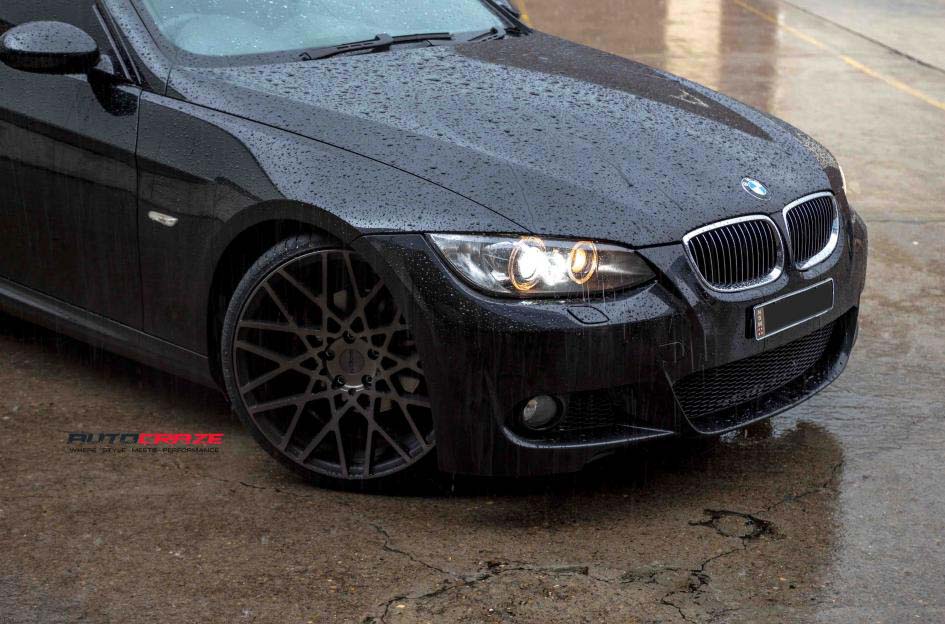 BMW 3 series with rotiform blq wheels and Kumho tyre front wheel cloes up shot february 2018