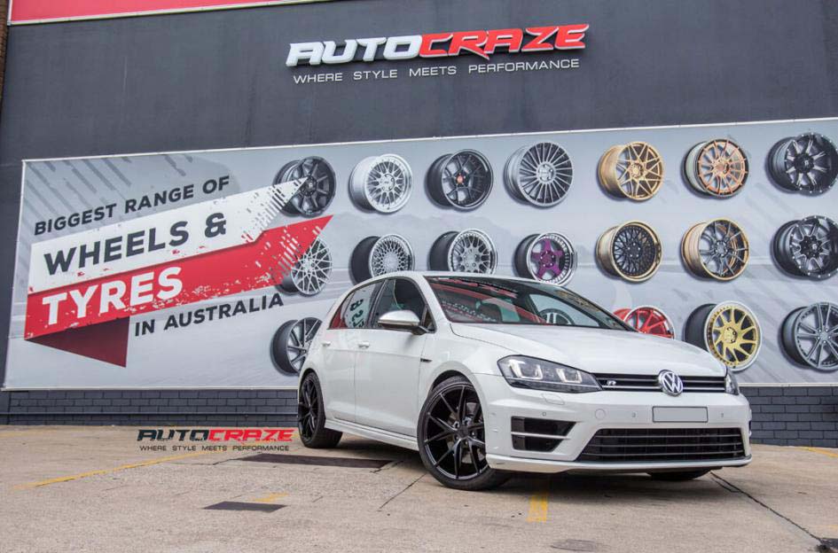 Volkswagen Golf with niche wheels and Kumho tyre front wide angle shot febuary 2018