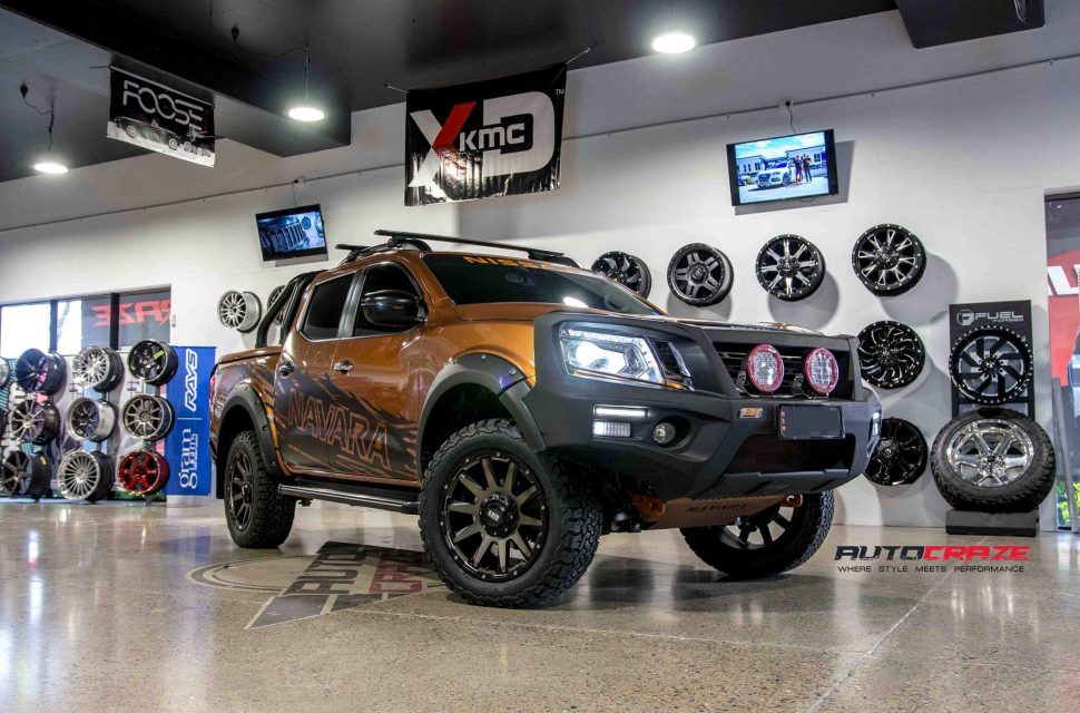 Orange Nissan Navara Grid GD05 Bronze Dark Tint Matte Black Wheel Nitto Terra Grappler Tyre Front Shot